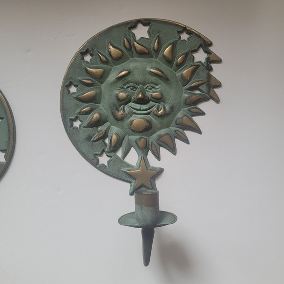 PartyLite Sun Moon Stars Sconce Candle Holder Set Green 1994 - Picture 3 of 7